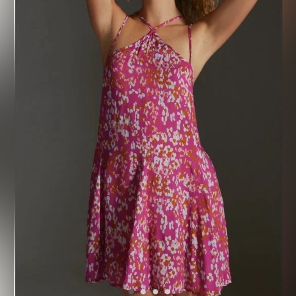 Anthropologie Pink/Orange Sheer Mini Slip Dress